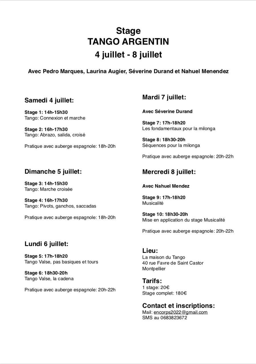 Stage intensif + pratique avec Pedro Marques et Laurina Augier,  Celleneuve